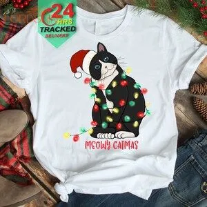 Meowy Christmas Tshirt Christmas Black Cat Tshirt Funny