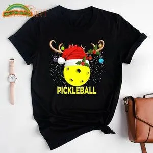 Pickleball With Santa Claus Hat And Reindeer Merry Christmas