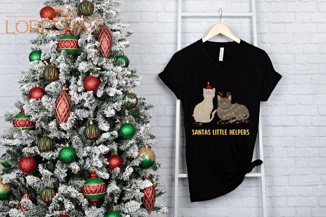 Santas Little Helpers Cat Christmas T Shirt Holiday Tee Cat T