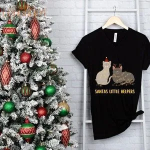 Santas Little Helpers Cat Christmas T Shirt Holiday Tee Cat T