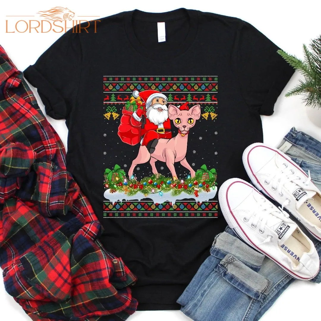 Ugly Santa Riding Sphynx Cat Christmas T-shirt Sphynx Cat