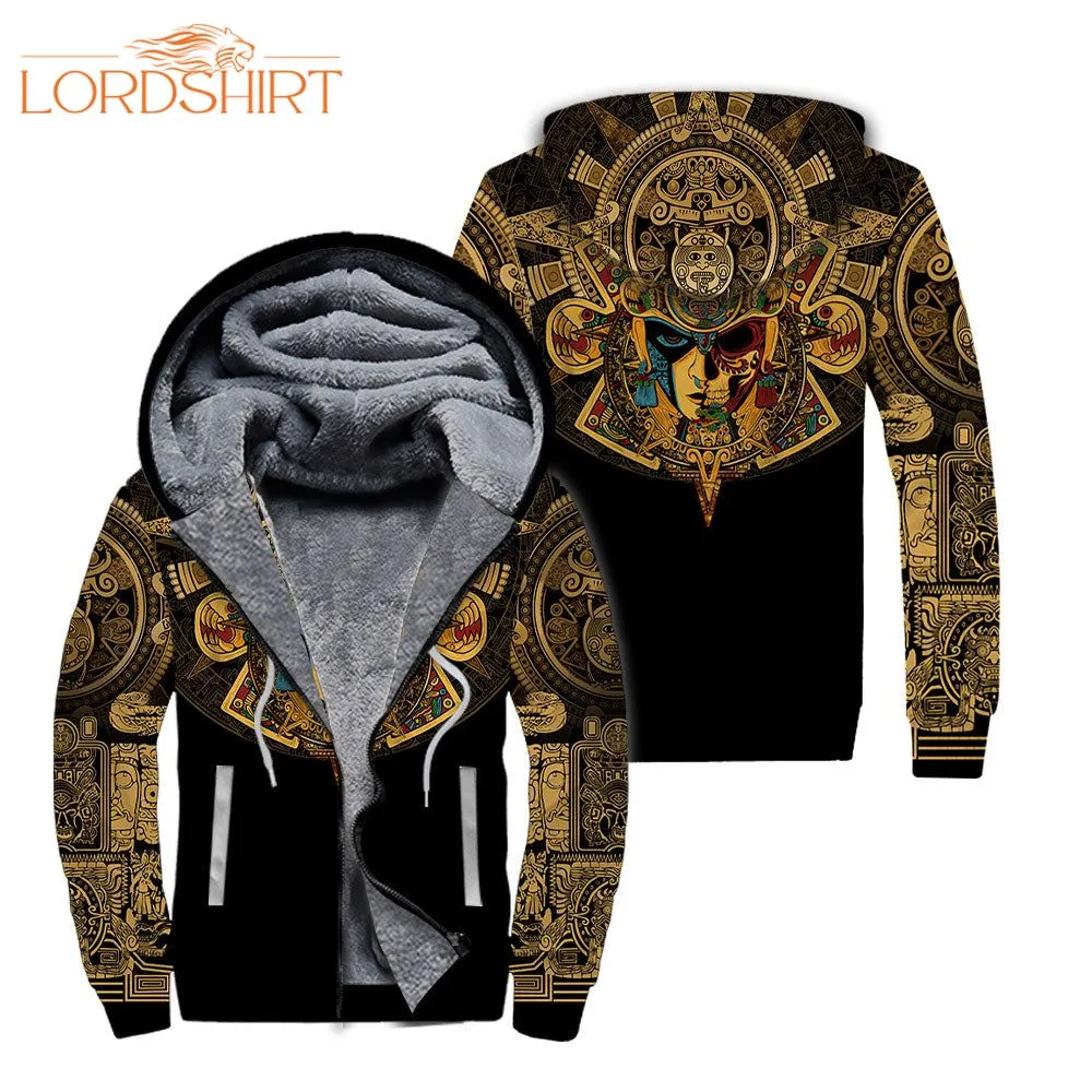 Am Style Mexico Aztec Skull Warrior Sun Stone Fleece Zip Hoodie All Over Print