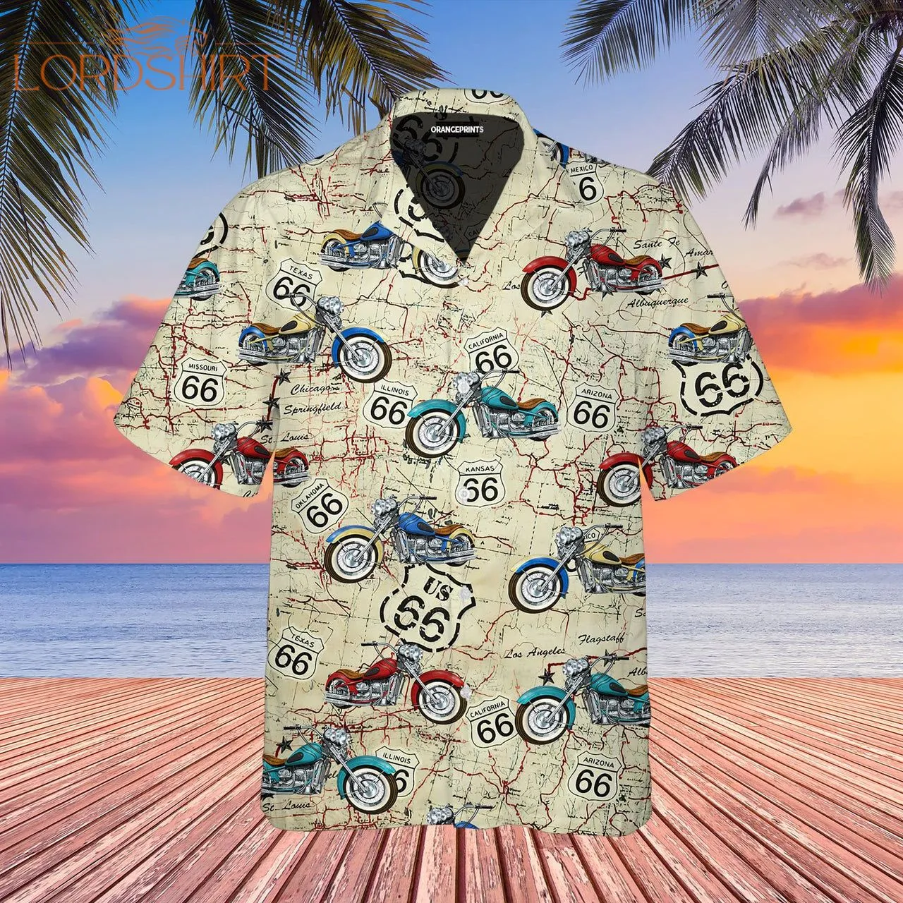 Amazing Vintage Motorcycle On Route 66 Aloha Hawaiian Shirt