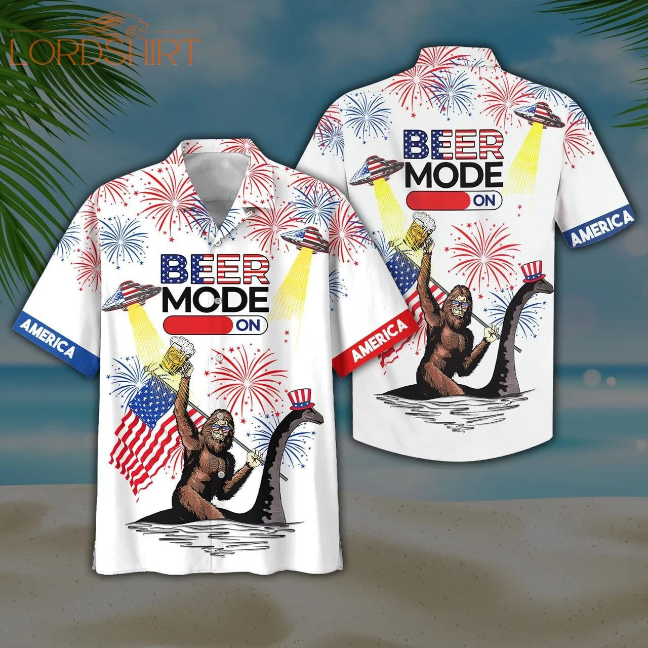 America Bigfoot Beer Mode On Aloha Hawaiian Shirt