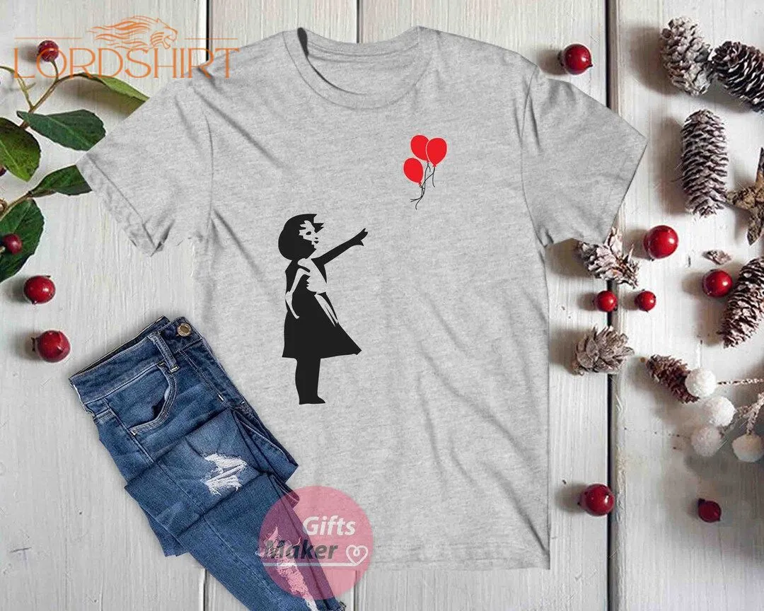 Balloon Heart Girl T Shirt Classic Street Art Graffiti T