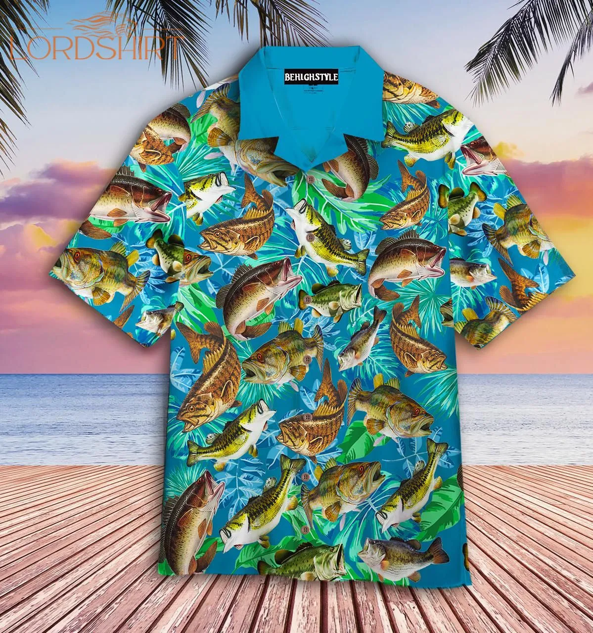 Bass Fish Seamless Pattern Fishing Hawaiian Shirt