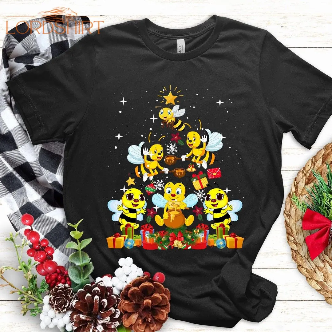 Bee Christmas Tree T Shirt Merry Christmas T-shirt