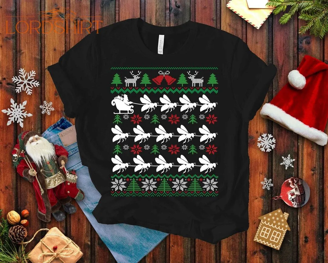 Bees Pulling Santa Ugly Christmas T-shirt For Men And Women