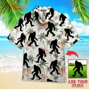 Bigfoot Coconut Tree Tropical Custom Photo Hawaiian Shirt