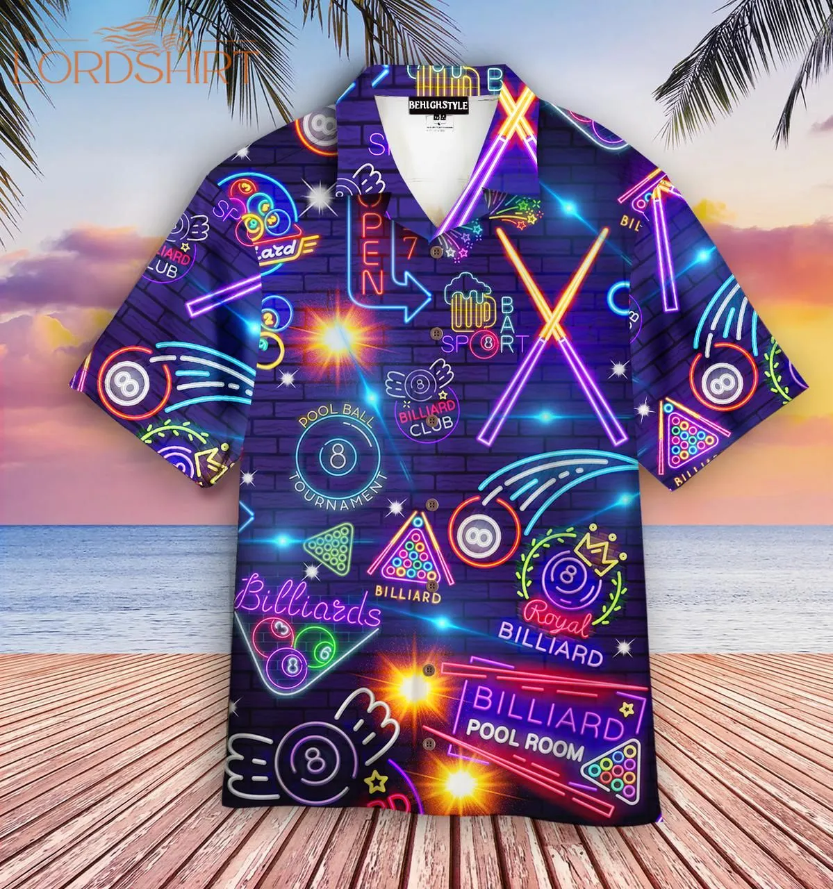 Billiards Pool Room Neon Hawaiian Shirt