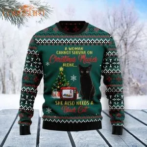 Black Cat Christmas Movie Ugly Christmas Sweater