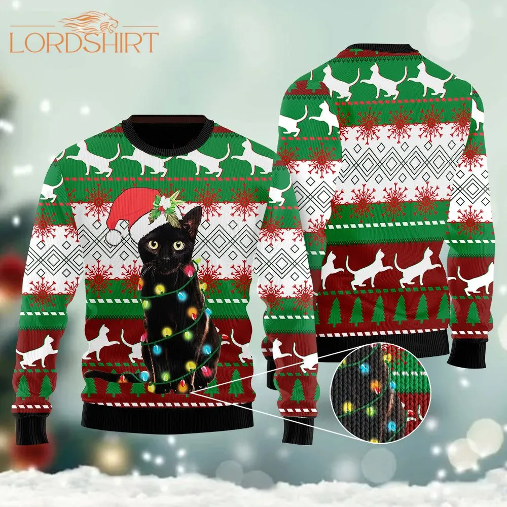 Black Cat Light Christmas Ugly Christmas Sweater