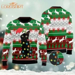 Black Cat Light Christmas Ugly Christmas Sweater