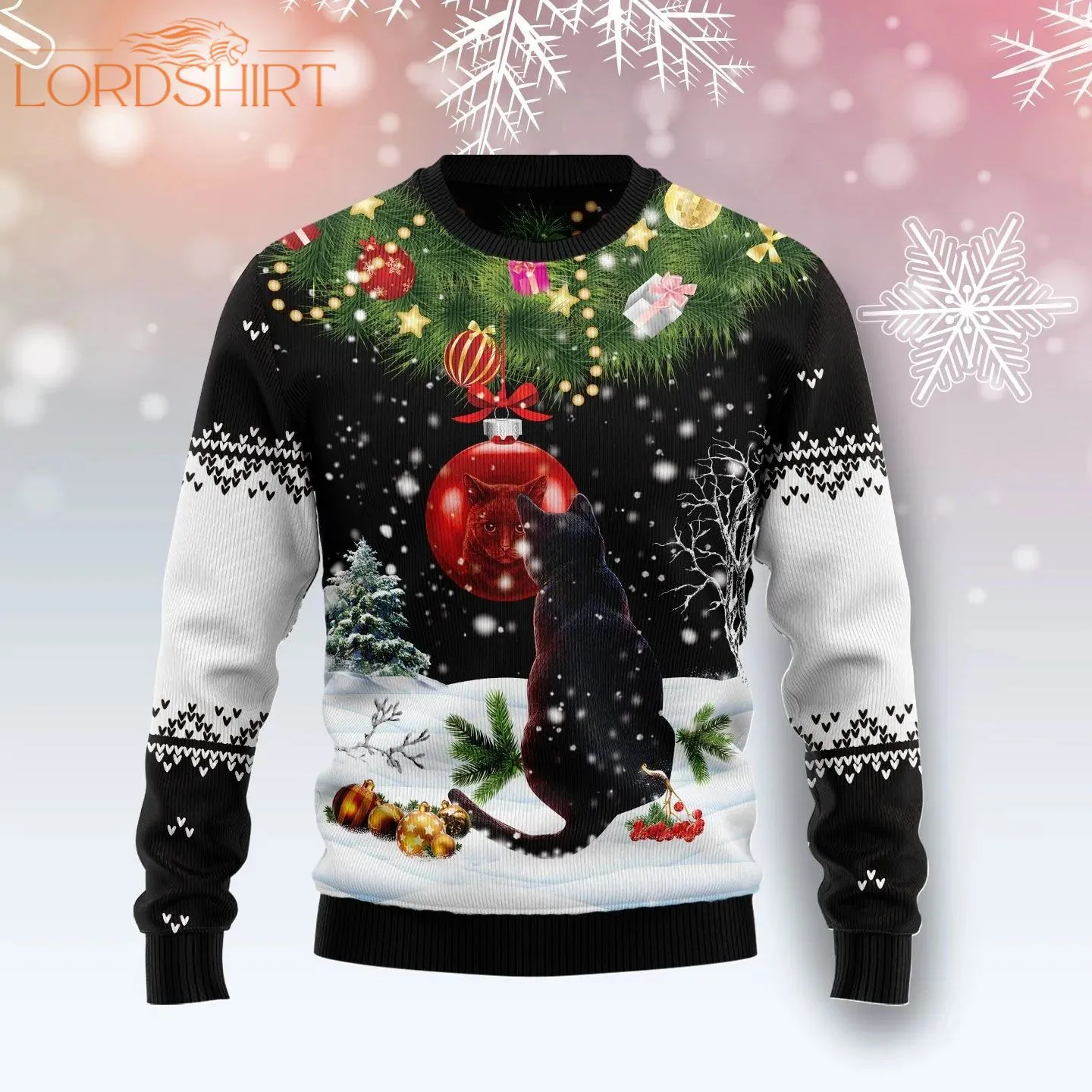 Black Cat Mirror Ugly Christmas Sweater