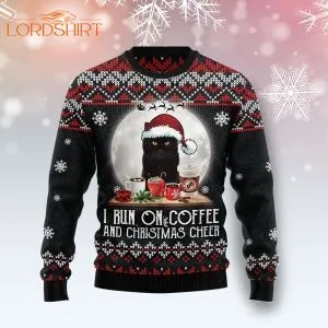 Black Cat Run On Coffee Ugly Christmas Sweater