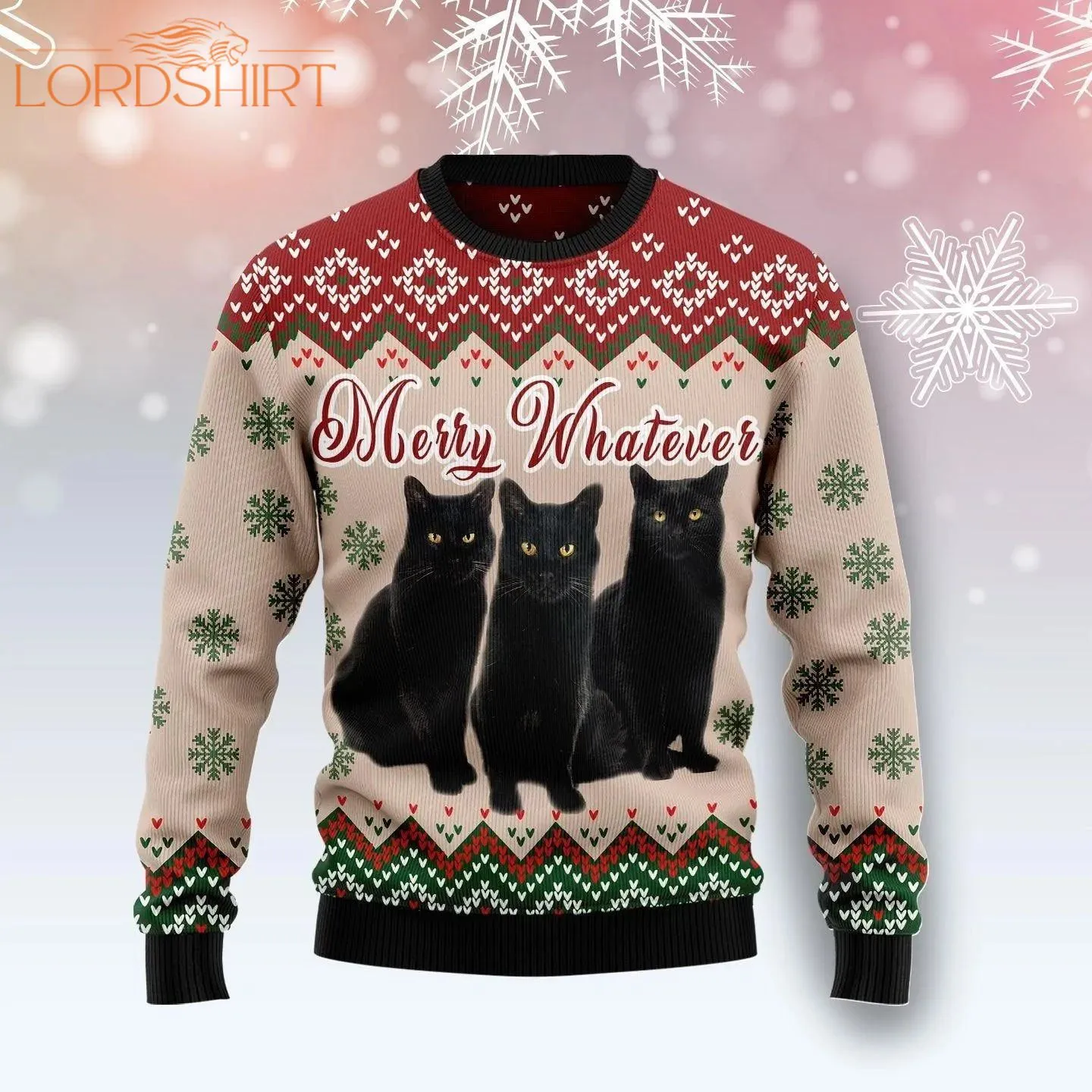 Black Cat Vintage Flower Ugly Christmas Sweater