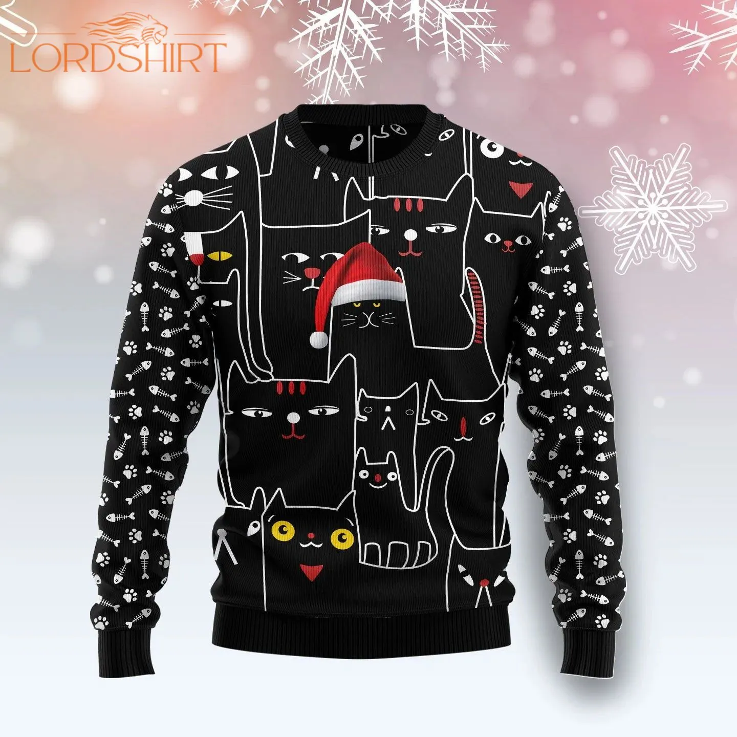 Black Cat With Noel Hat Ugly Christmas Sweater