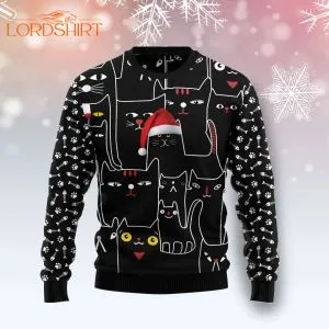 Black Cat With Noel Hat Ugly Christmas Sweater