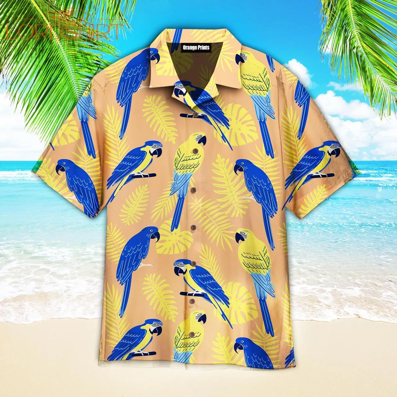 Blue And Gold Bird Tropical Pattern Hawaiian Shirt