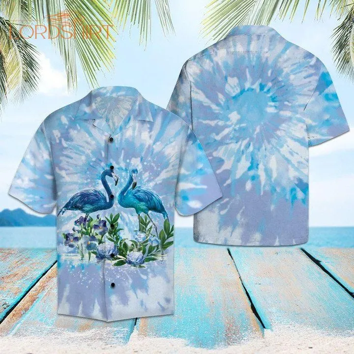 Blue Flamingo Tie Dye Aloha Hawaiian Shirt