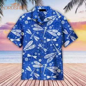 Blue Floral Dragonfly Hawaiian Shirt