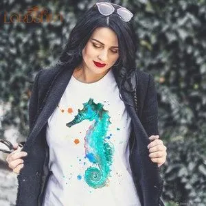 Blue Seahorse Watercolor Ladies' T-shirt Women's