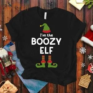 Boozy Elf Christmas T-shirt For Men And Women Alcohol