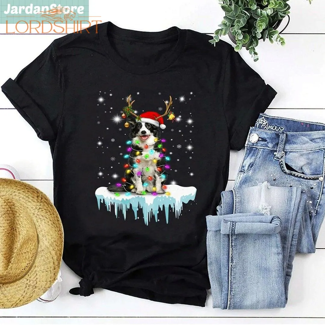 Border Collie Reindeer On Snow T-shirt Border Collie Santa