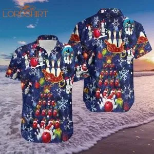 Bowling Merry Christmas Blue Hawaiian Shirt