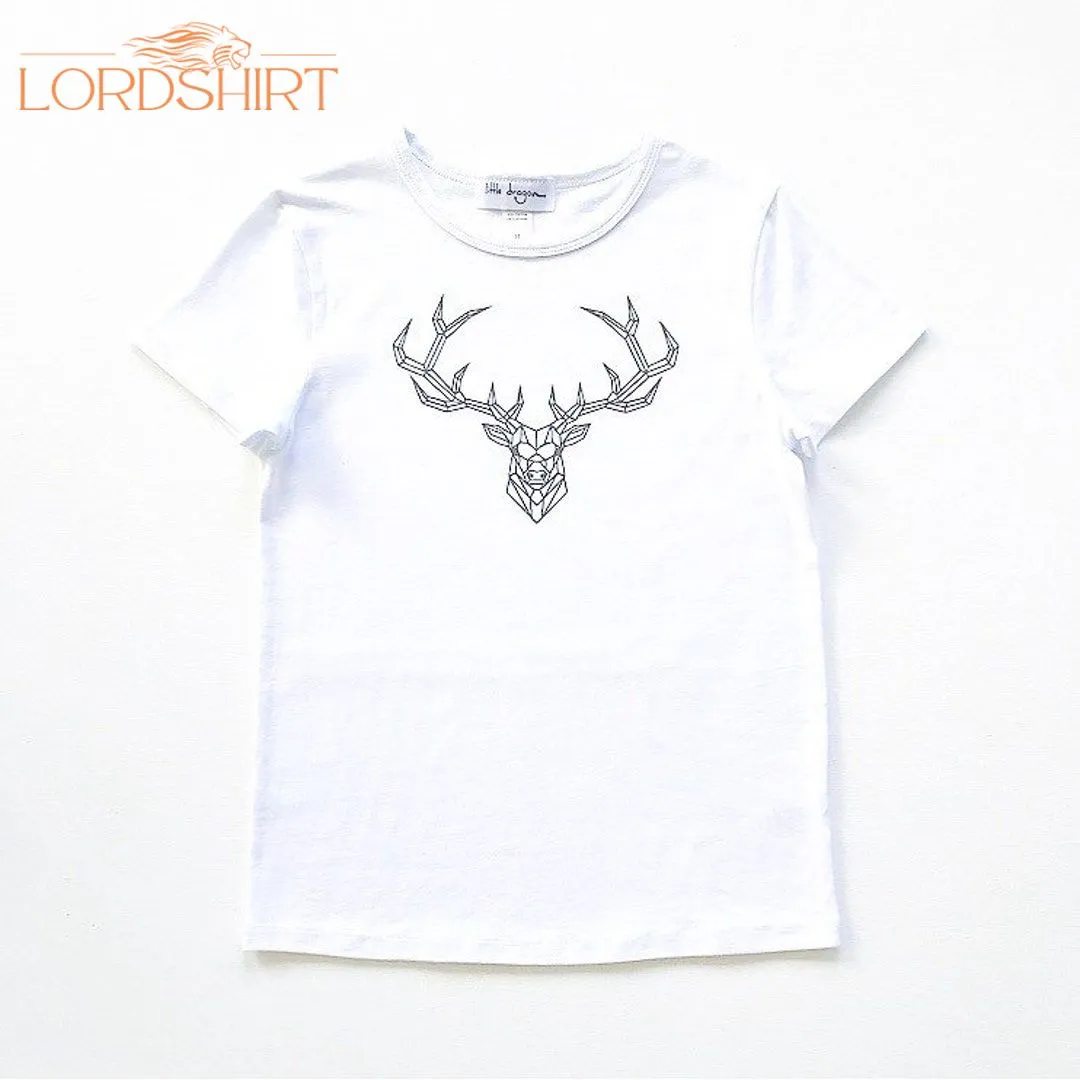 Boy's White And Gunmetal Grey Geometric Reindeer Christmas