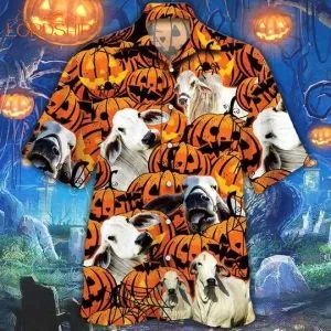 Brahman Cattle Halloween Pumpkin Hawaiian Shirt