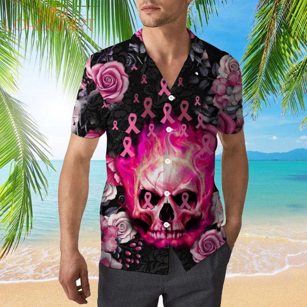 Breast Cancer Pink Skull Hawaiian Shirt