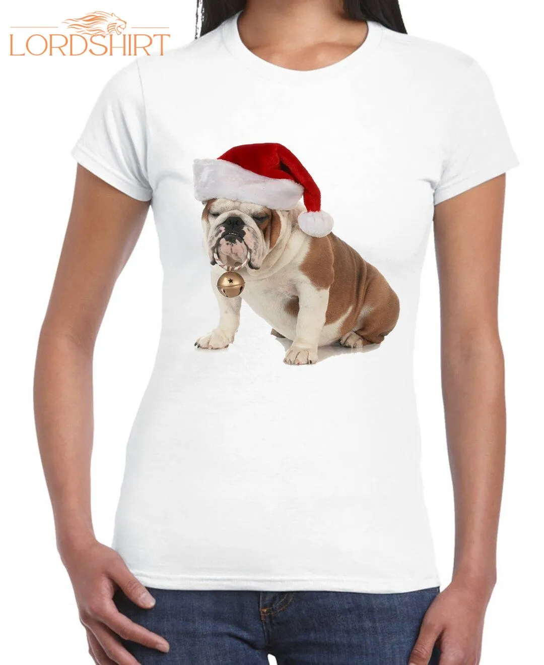 British Bulldog Santa Claus Women's Christmas T-shirt