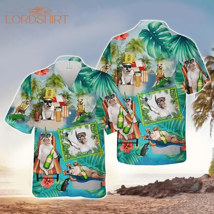 Bulldog Surfing Hawaiian Shirt