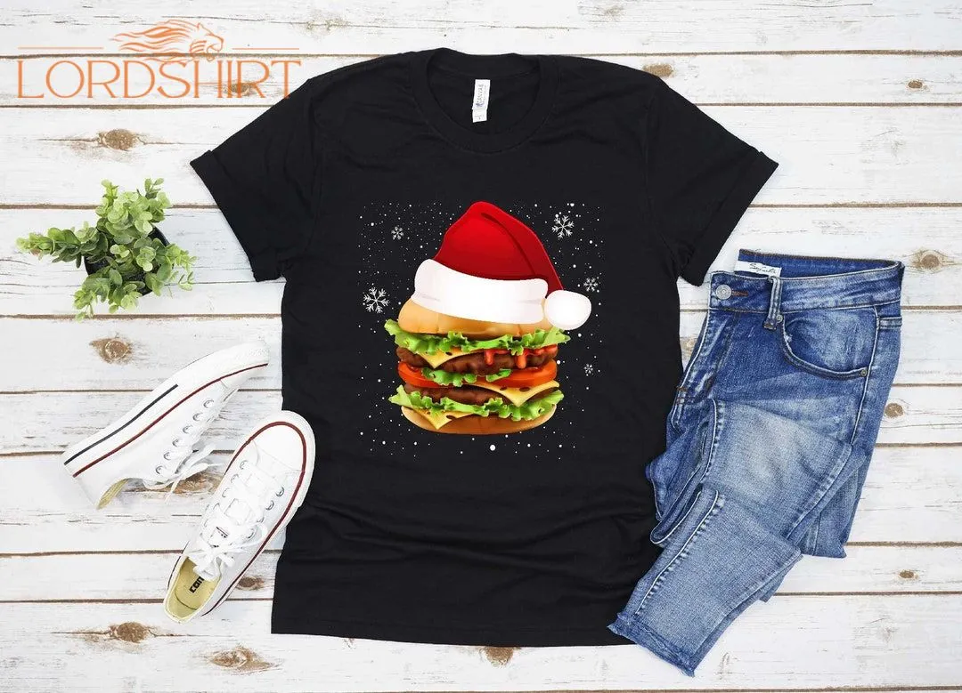 Burger Lover Gift Santa Hat Burger Christmas T-shirt For Men