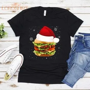 Burger Lover Gift Santa Hat Burger Christmas T-shirt For Men