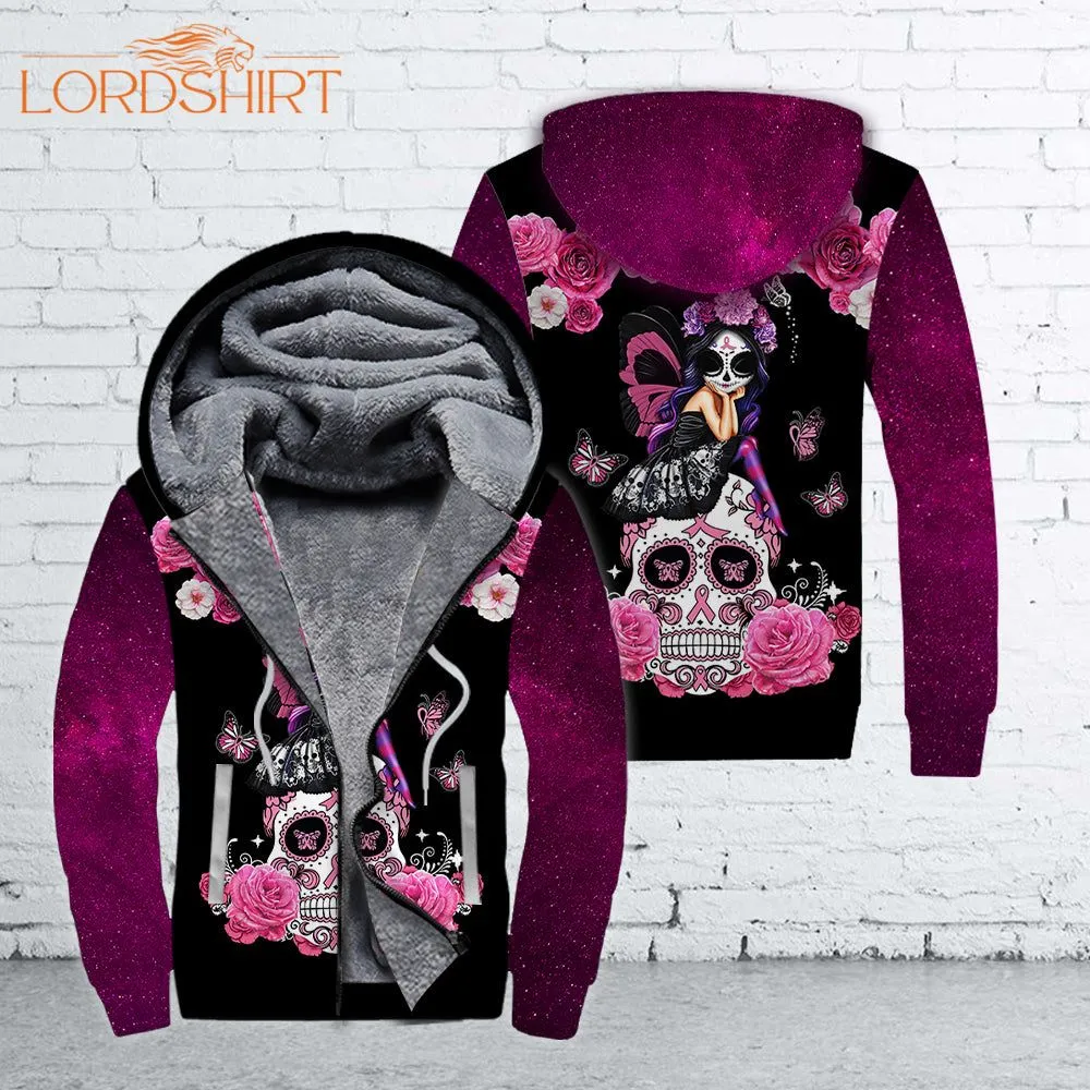 Cancer Awareness Skull Fleece Zip Hoodie All Over Print