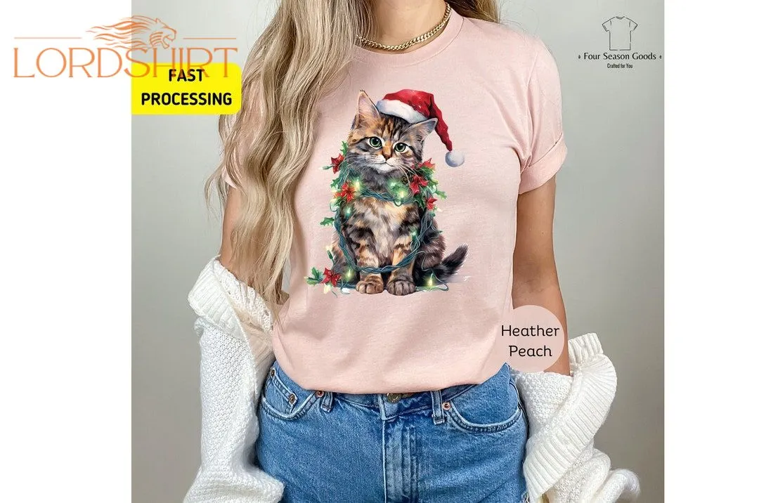 Cat Christmas Tshirts Cat Christmas Tree Lights Tshirts