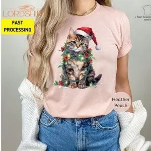 Cat Christmas Tshirts Cat Christmas Tree Lights Tshirts