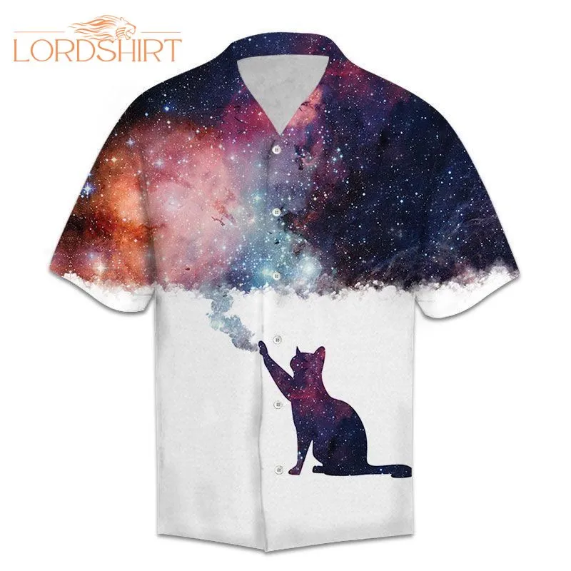 Cat Galaxy Black Purple Unique Hawaiian Shirt