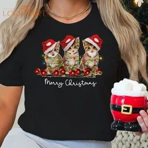 Cat Lovers Christmas T-shirt For Men And Women Kids Top