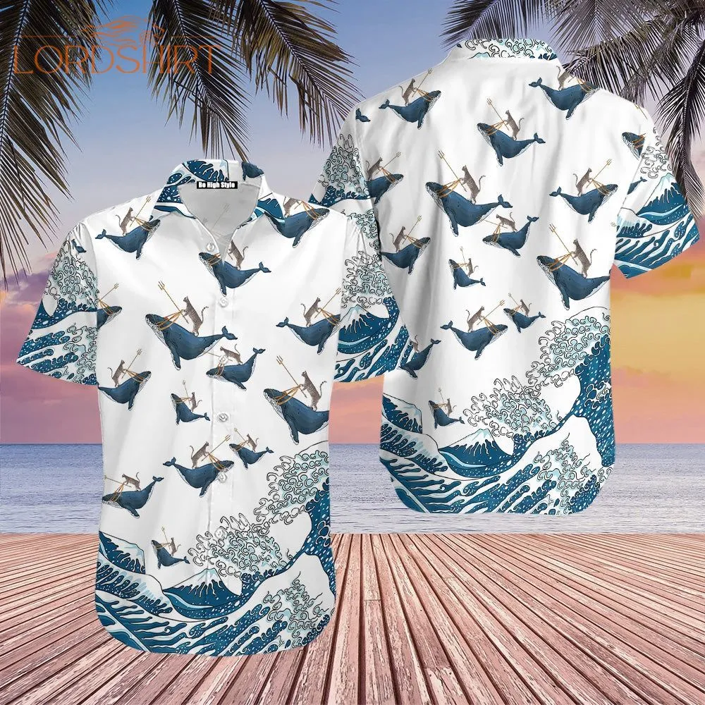 Cat Riding Whale Funny Hawaiian Shirt