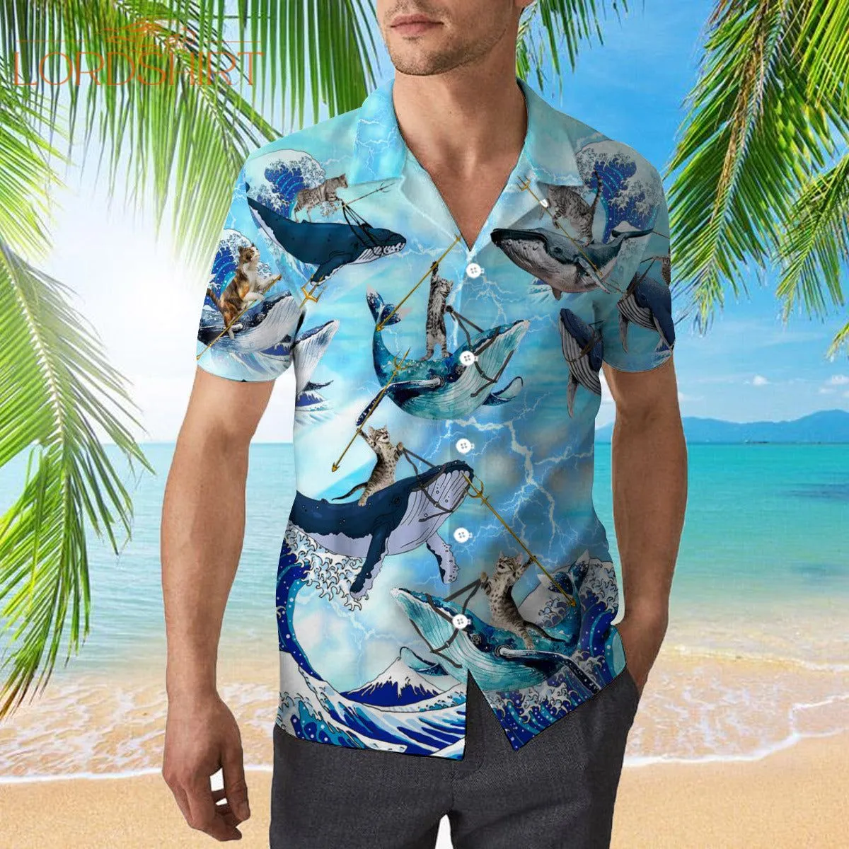 Cat Riding Whale In Ocean Hawaiian Shirt