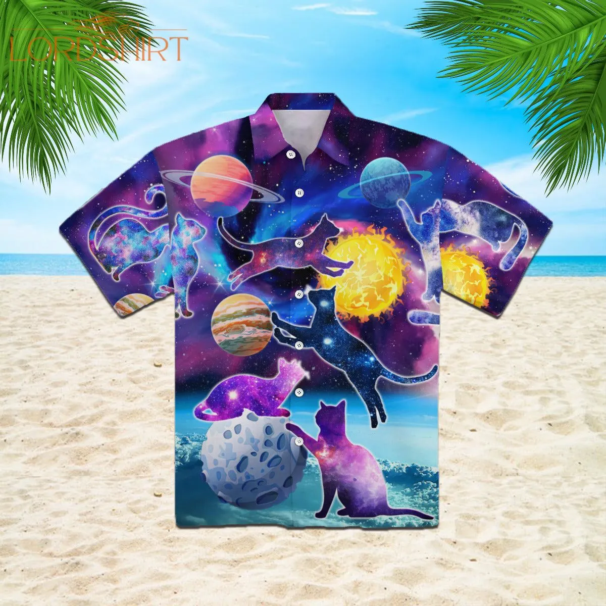 Cats Silhouette Sit Of A Bright Galaxy Hawaiian Shirt