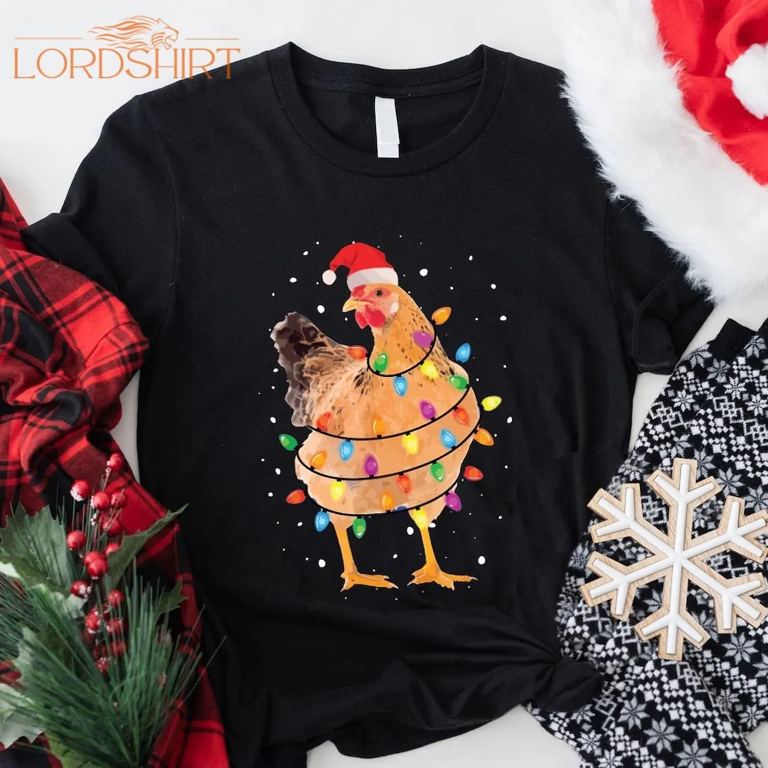 Chicken Christmas Lights Shirt Merry Christmas Santa Chicken