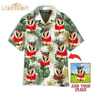 Chihuahua Dog Merry Christmas With Leaves Tropical Custom Photo Hawaiian Shirt