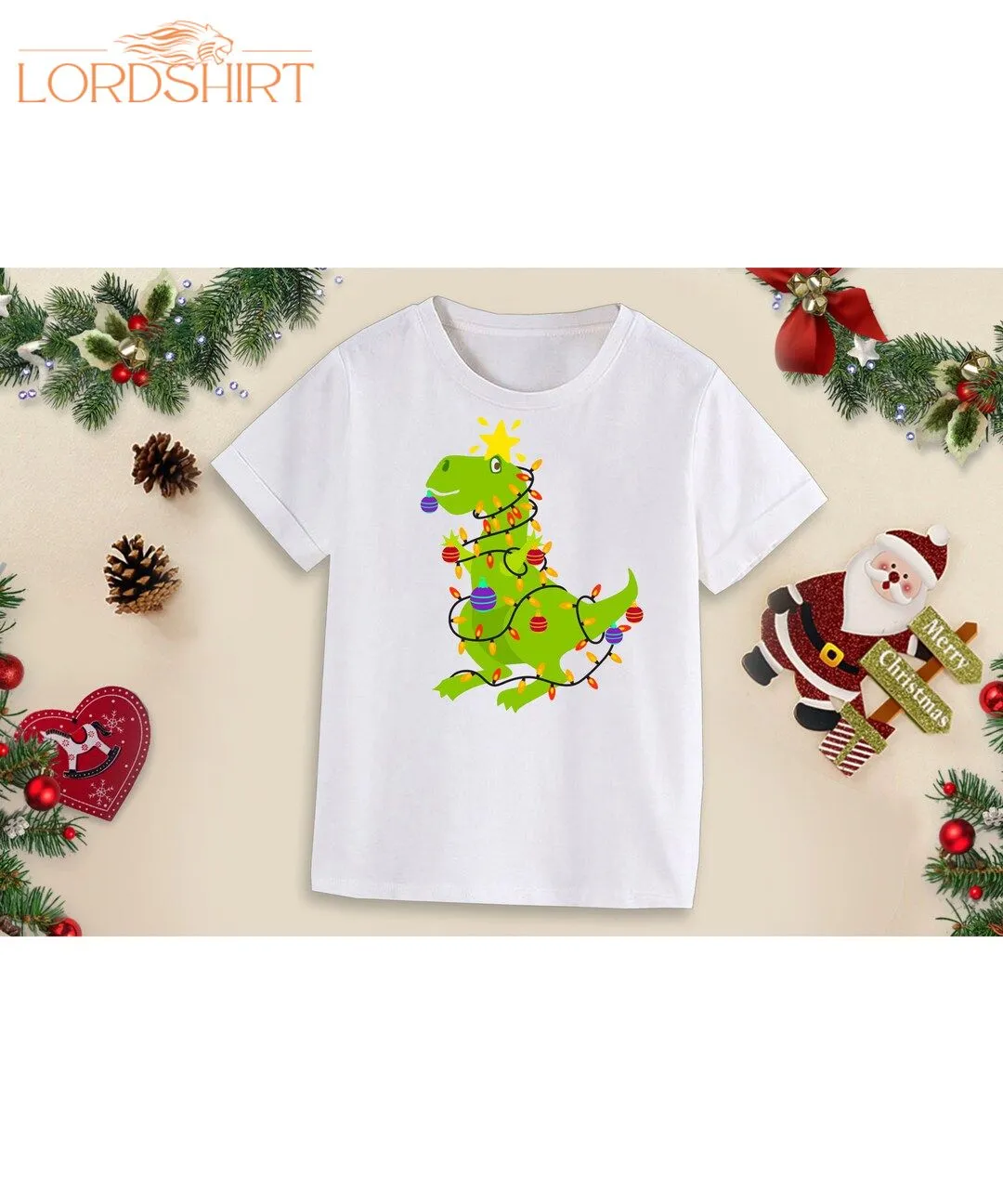 Childrens Christmas T Shirt Christmas Tree Dinosaur T Shirt