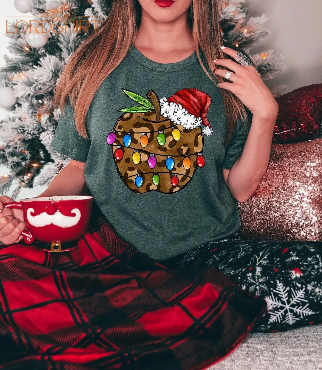 Christmas Apple Shirt Santa Teacher T-shirt Christmas Gift