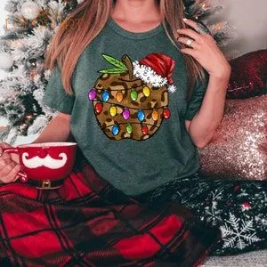 Christmas Apple Shirt Santa Teacher T-shirt Christmas Gift