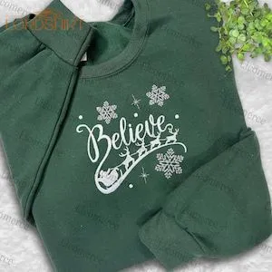 Christmas Believe Embroidered Sweatshirt Christmas Crewneck